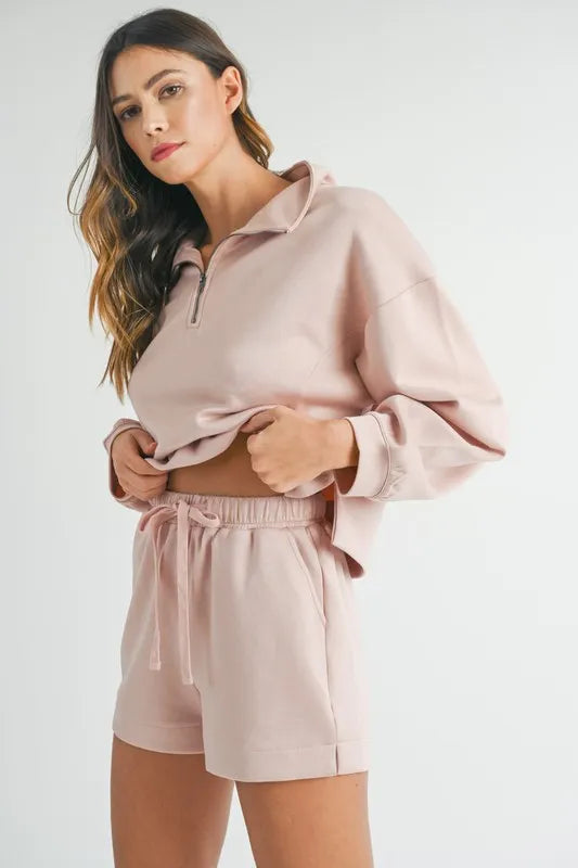 Half Zip Sweatshirt and Shorts Set