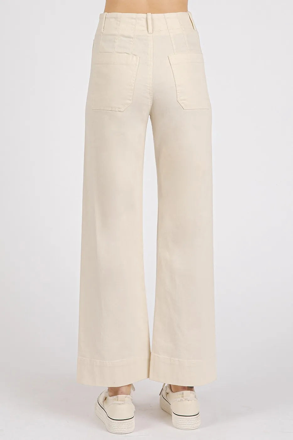 Twill Patch Pocket High Rise Wide Leg Pants