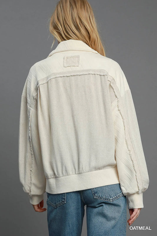 Dual-Texture Jacquard Zip-Up Jacket