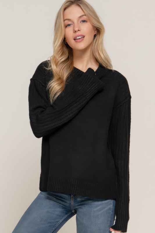 Mock Neck Long Sleeve Seam-Detail Sweater