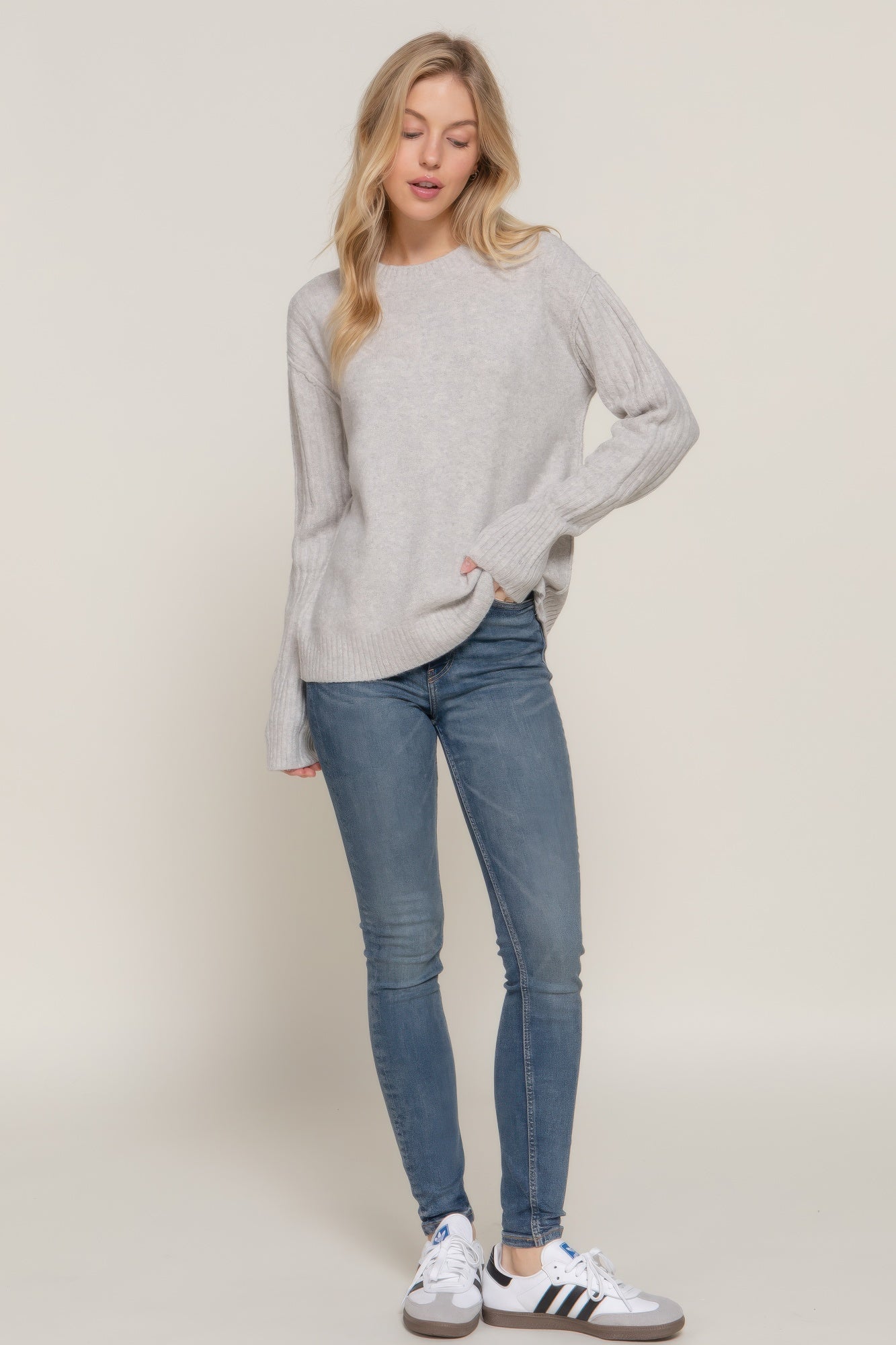 Chic Mock Neck Long Sleeve Seam Sweater