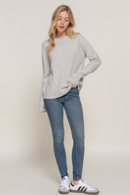 Chic Mock Neck Long Sleeve Seam Sweater