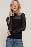 Mesh Panel Detail Long Sleeve Sweater Top