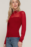 Mesh Panel Long Sleeve Sweater Top