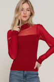 Mesh Panel Long Sleeve Sweater Top