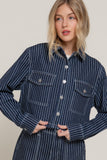 Button Front Striped Denim Cropped Jacket