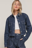 Button Front Striped Denim Cropped Jacket