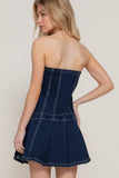 Strapless Stretch Denim Dress with Dual Buckle Flair