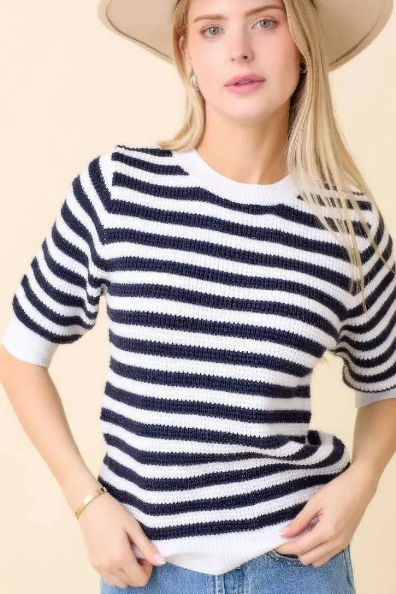 Classic Knit Stripe Short Sleeve Top