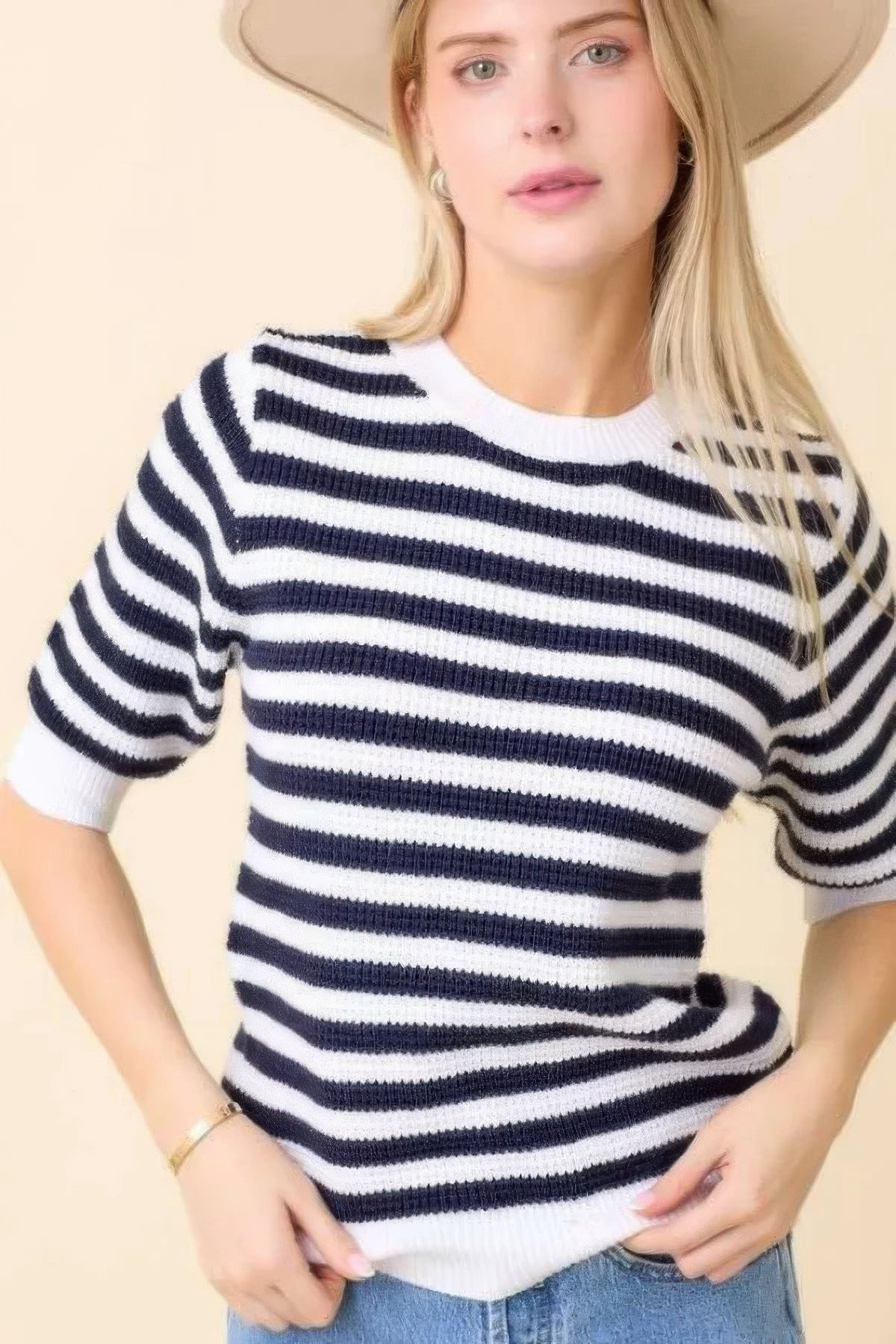 Classic Knit Stripe Short Sleeve Top