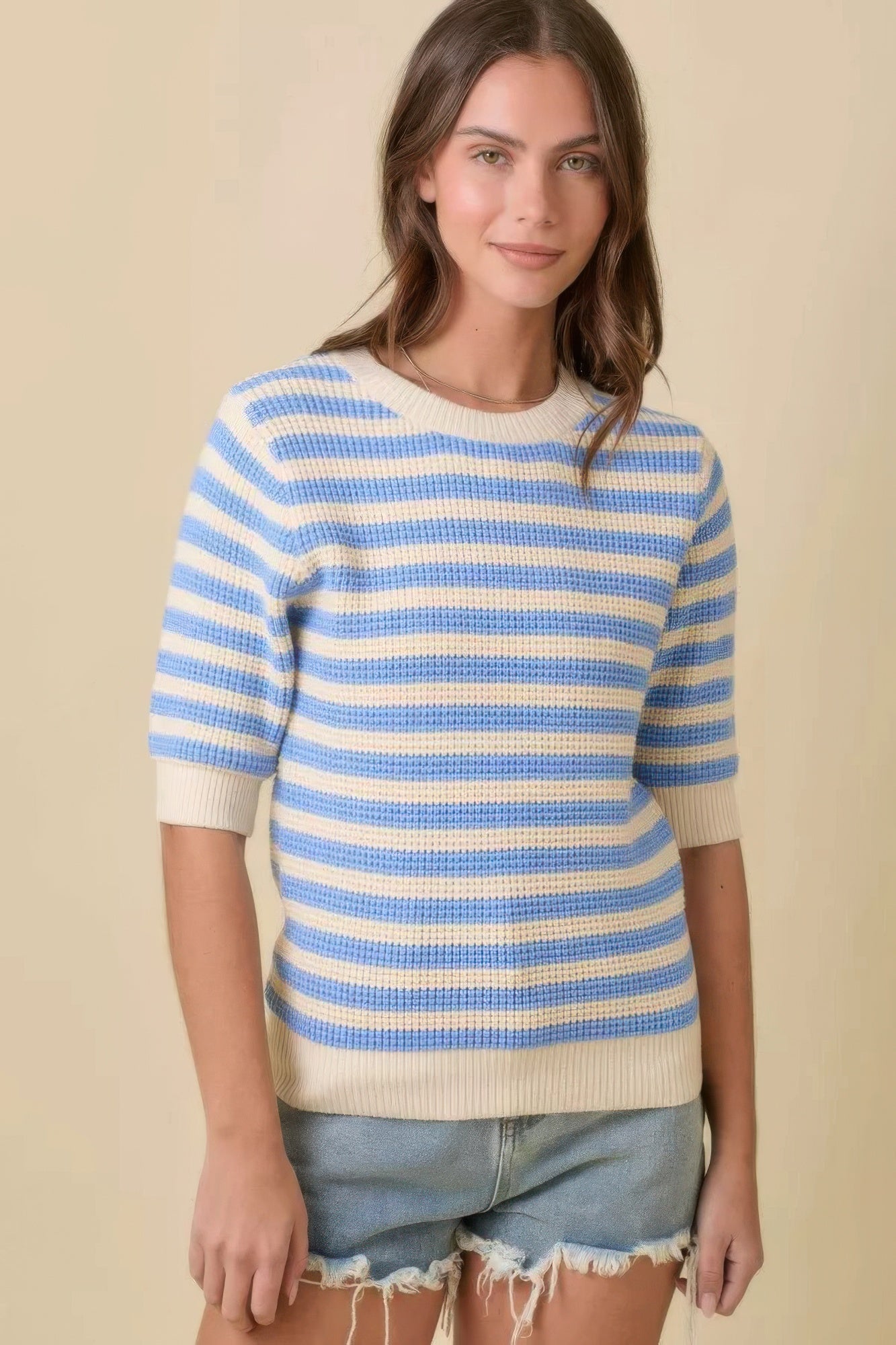 Short Sleeve Knit Striped Sweater Top