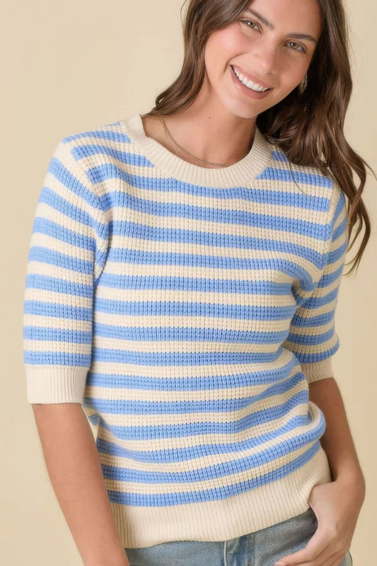Short Sleeve Knit Striped Sweater Top