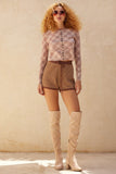 Striped Knit Wide-Leg Sweater Lounge Shorts with Drawstring