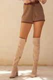 Striped Knit Wide-Leg Sweater Lounge Shorts with Drawstring