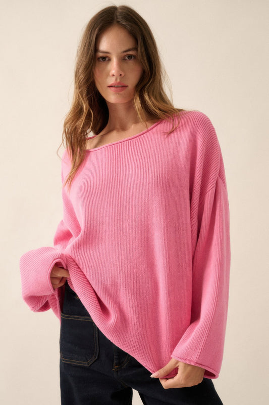 Ribbed Oversized Boatneck Knitwear Sweater