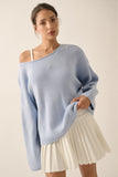Ribbed Knit Oversized Boatneck Pullover Sweater