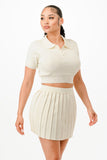 Chic Knit Polo Sweater Shirt and Skirt Ensemble