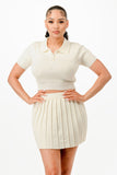 Chic Knit Polo Sweater Shirt and Skirt Ensemble