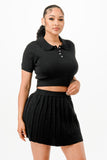 Polo Sweater Top and Skirt Ensemble
