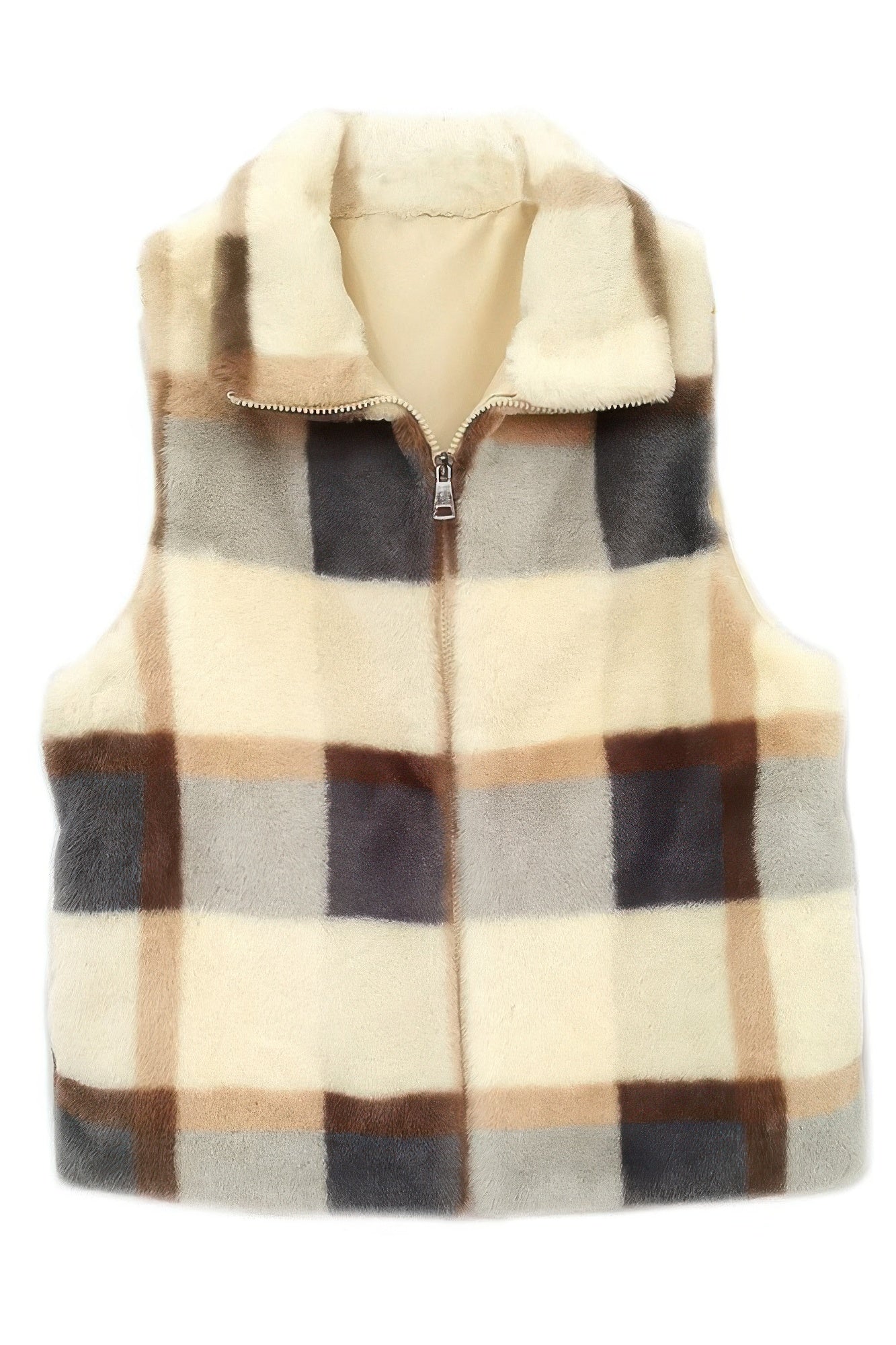 Chic Faux Fur Plaid Vest