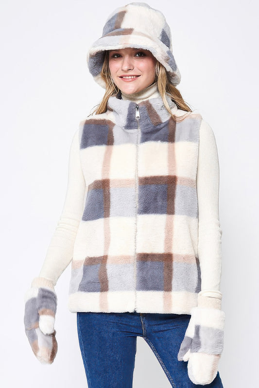 Chic Faux Fur Plaid Vest