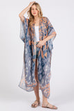Boho Print Open Front Long Kimono Cover Up