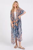 Boho Print Open Front Long Kimono Cover Up