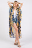 Boho Print Open Front Long Kimono Cover Up