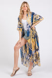 Boho Print Open Front Long Kimono Cover Up