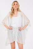Flower Pattern Trim Detail Poncho Cover Up