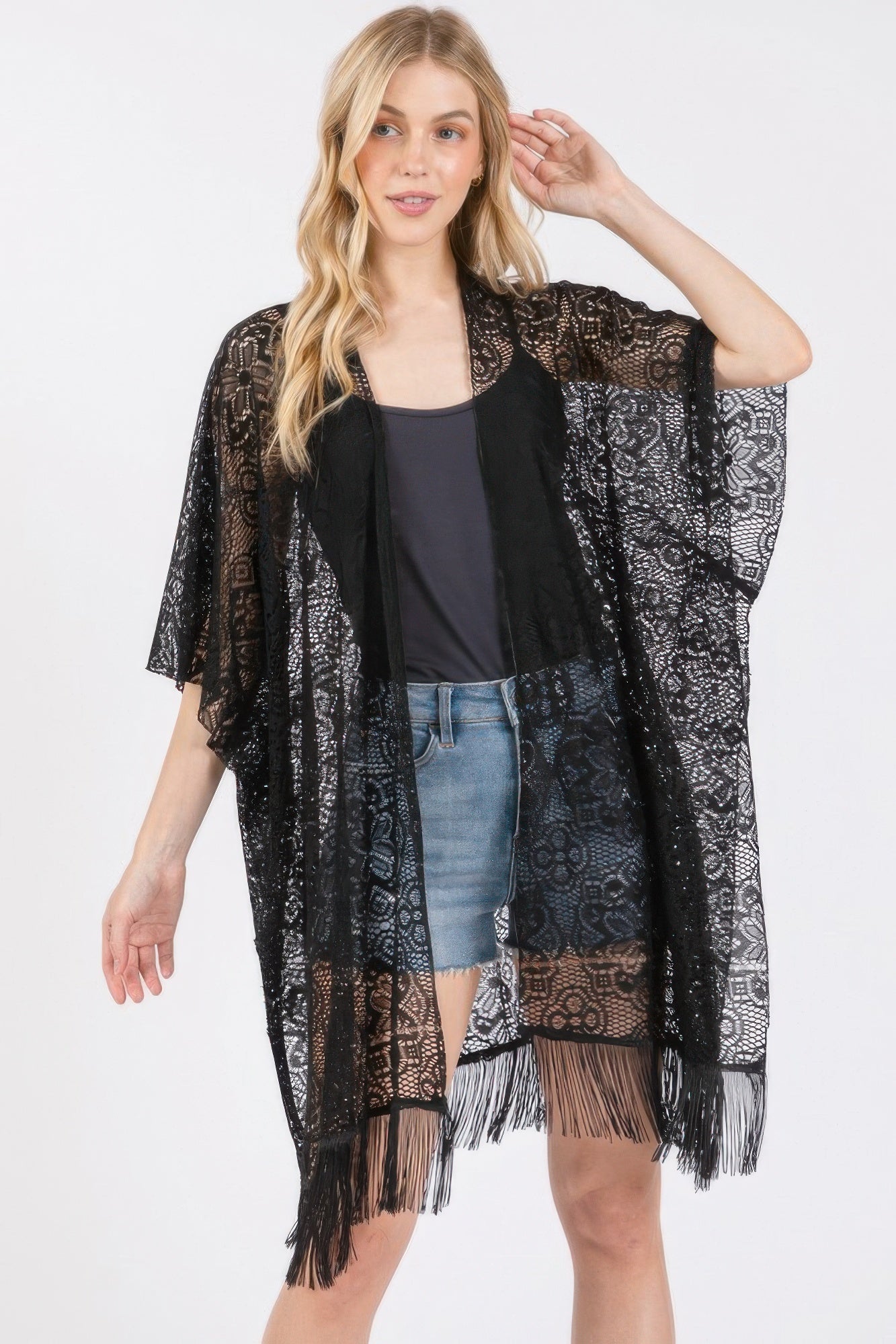 Flower Pattern Crochet Lace Tassel Cover Up