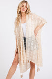 Distressed Pattern Tassel Kimono Cover Up