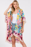 Multi Colored Heart Print Silky Feel Kimono Cover Up