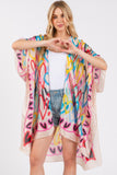Multi Colored Heart Print Silky Feel Kimono Cover Up