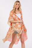 Two Tones Trim Abstract Print Silky Feel Kimono Cover Up