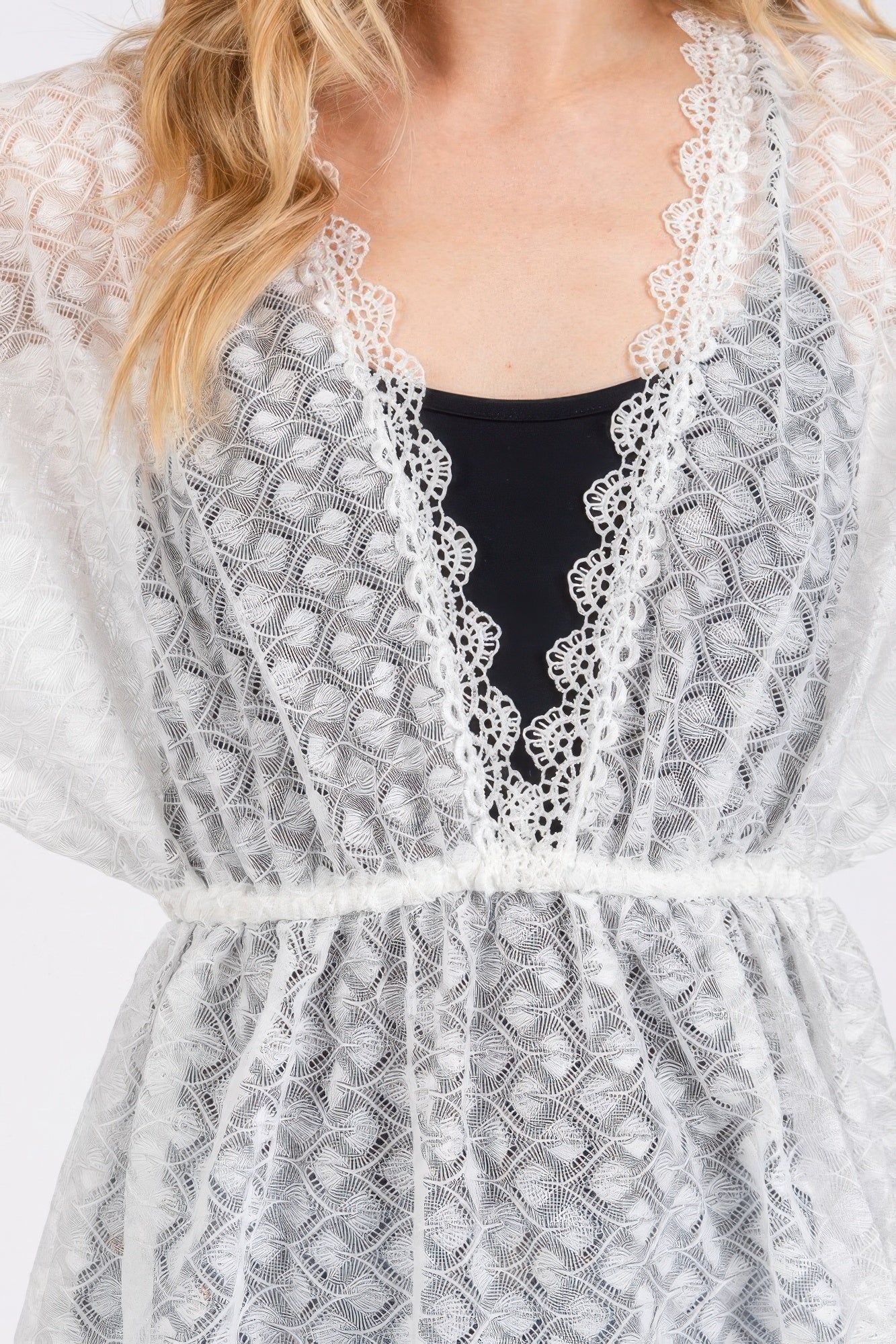 V-neck Detailed Crochet Lace Cover Up