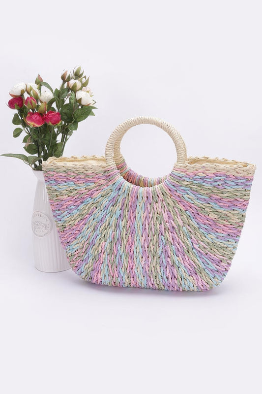 Vibrant Woven Round Handle Carryall Bag