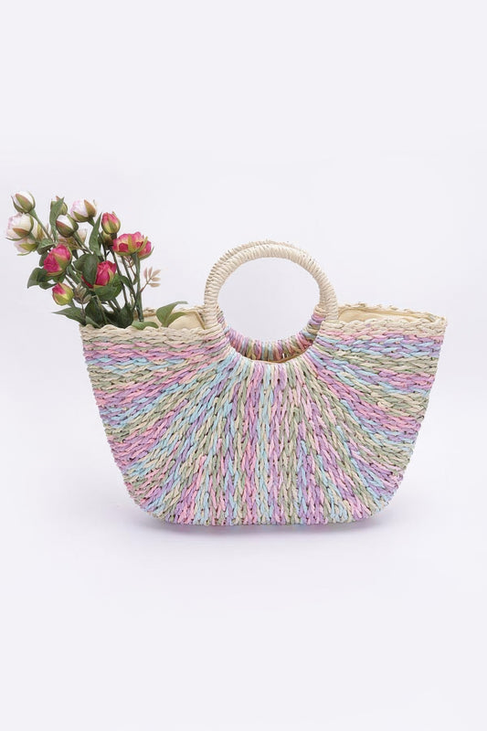 Vibrant Woven Round Handle Carryall Bag