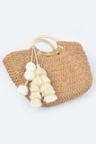 Boho Woven Paper Wooden Handle Tote Bag