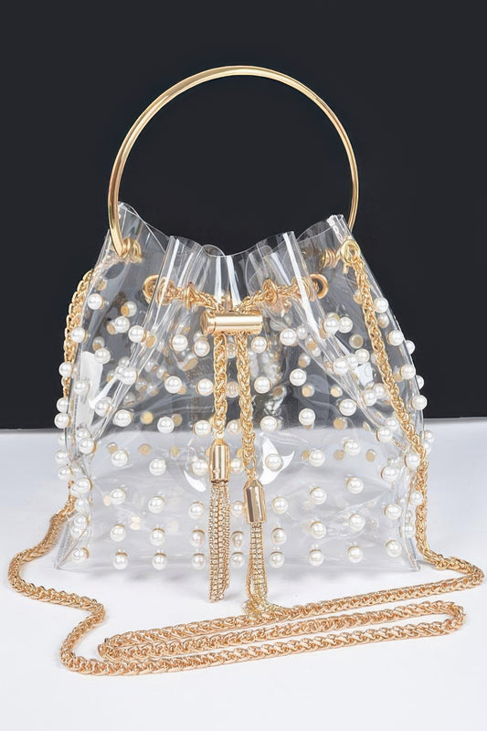 Elegant PVC Bucket Bag with Pearl Embellishments