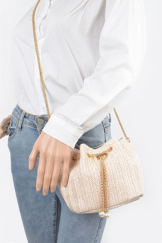 Chic Bucket-Style Faux Straw Shoulder Bag