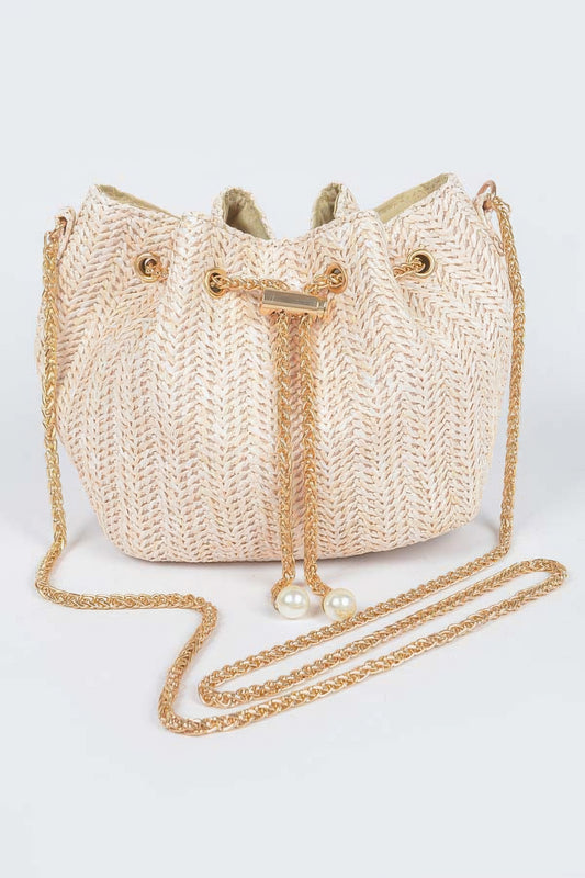 Chic Bucket-Style Faux Straw Shoulder Bag