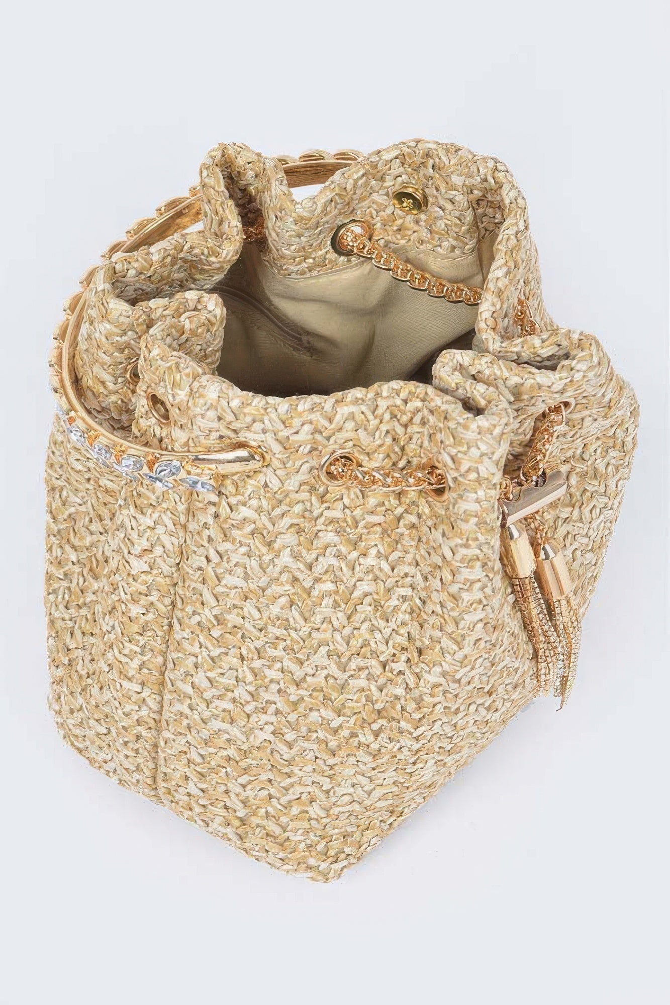 Artisan Texture Bucket Bag with Gem Handle