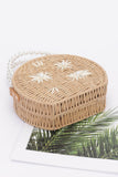 Pearl Blossom Faux Straw Clutch with Floral Handle