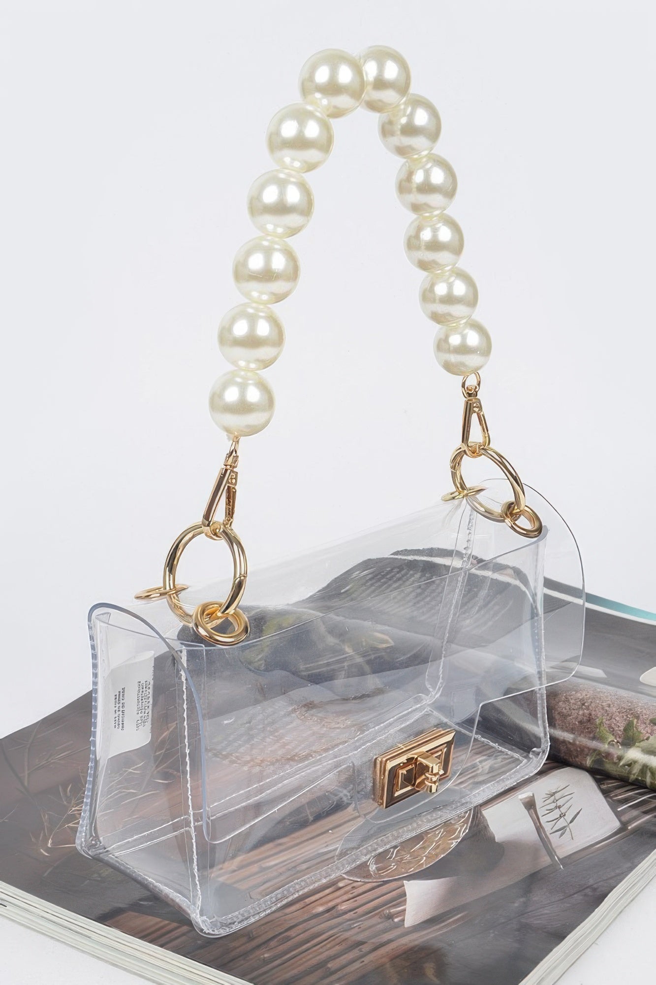 Elegant Pearl Accent Clear Crossbody Bag