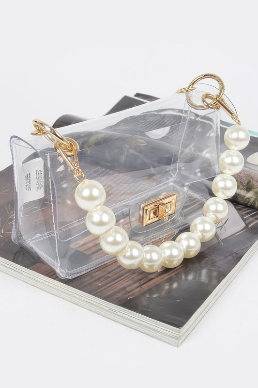Elegant Pearl Accent Clear Crossbody Bag