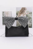 Glamorous Rhinestone Bow Satin Handle Evening Clutch