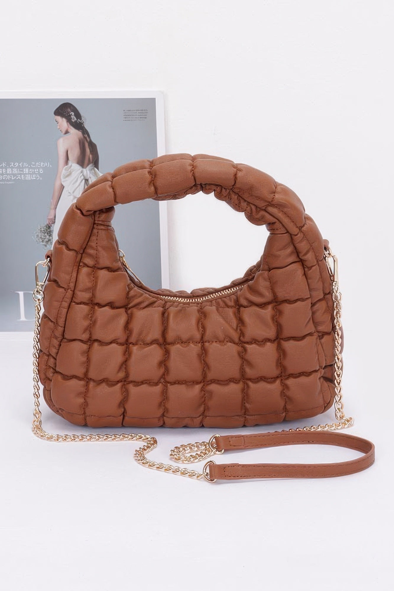 Modern Quilted Faux Leather Hobo Handbag