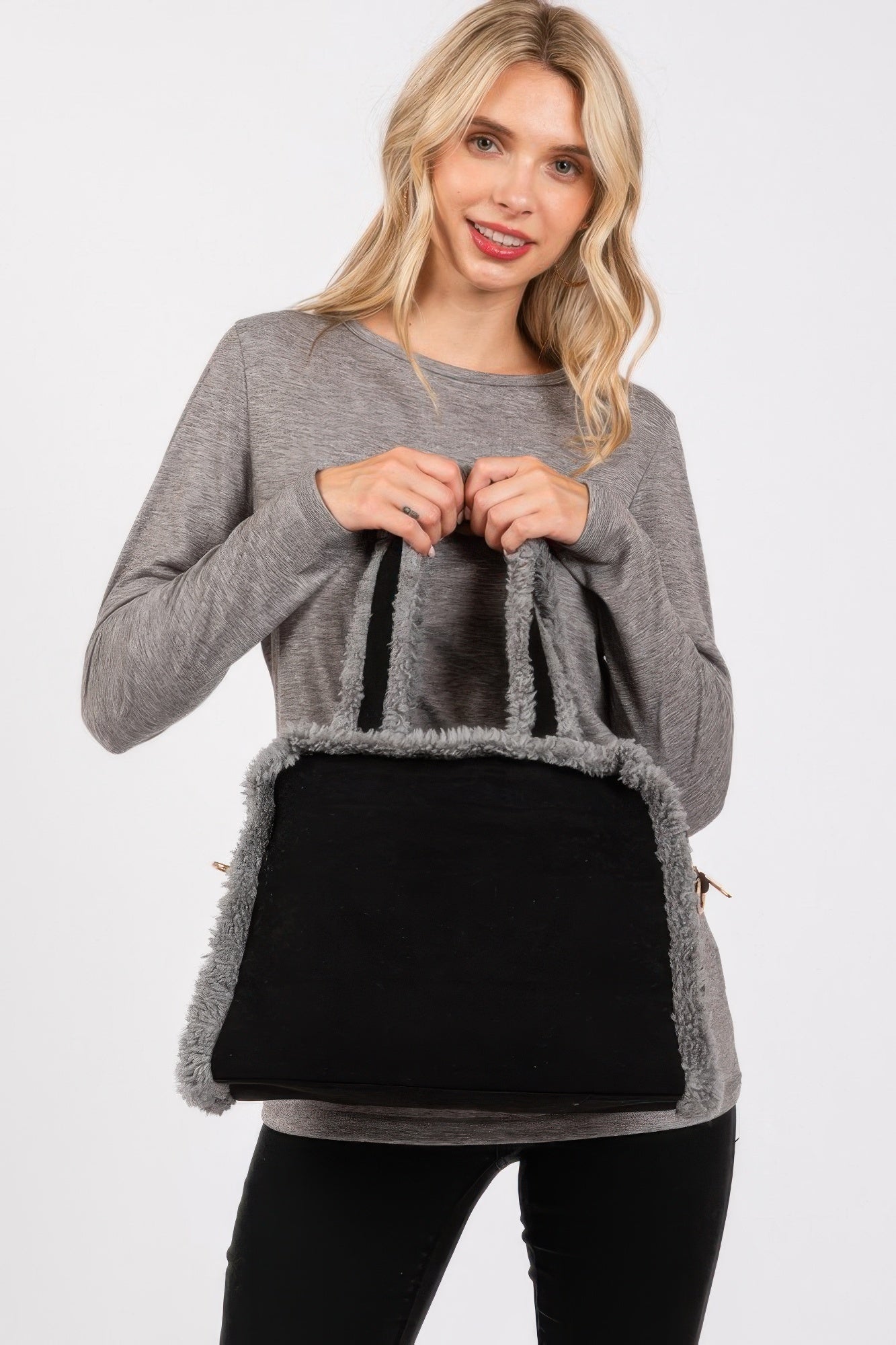 Fleece-Accented Convertible Tote and Crossbody Bag