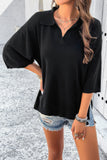Classic Knit V-Neck Notched Collar Short Sleeve Pullover